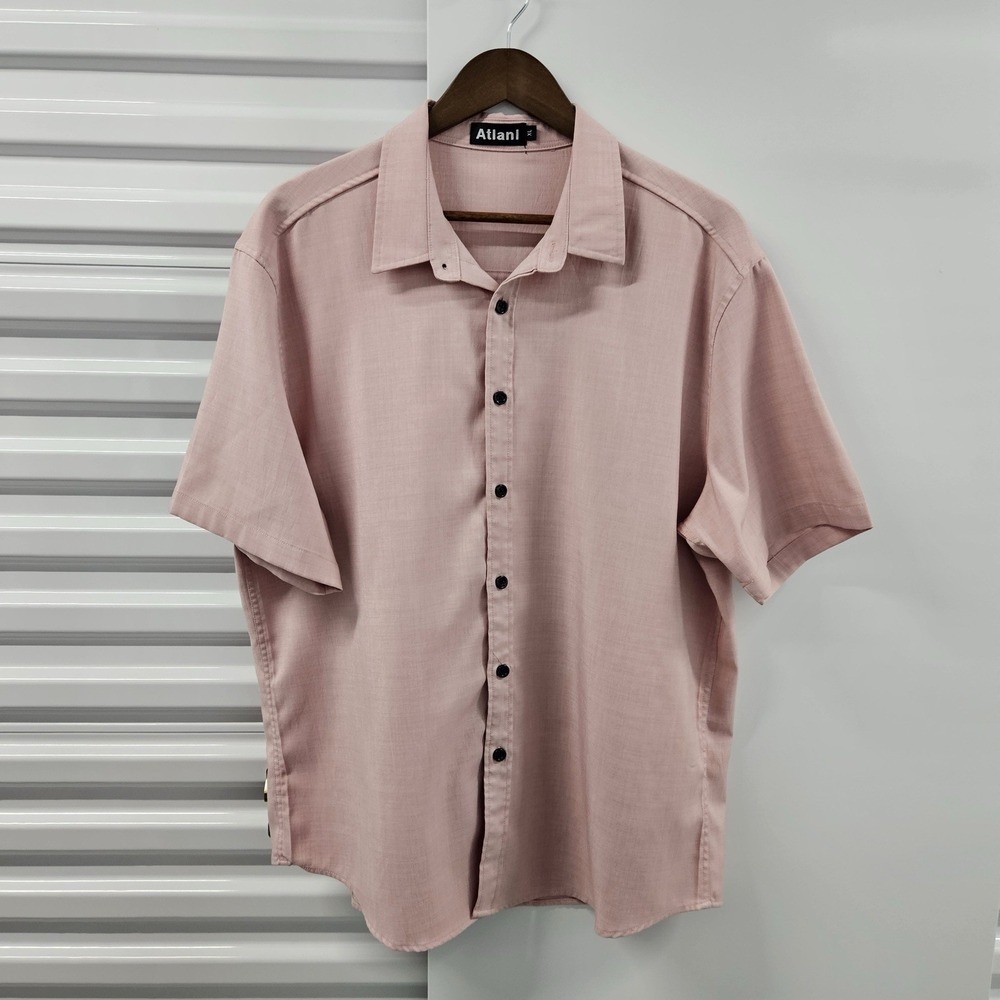 Atlanl Men's XL‎ Pink Short Sleeve Button Up Casual Dress Shirt Cotton Blend